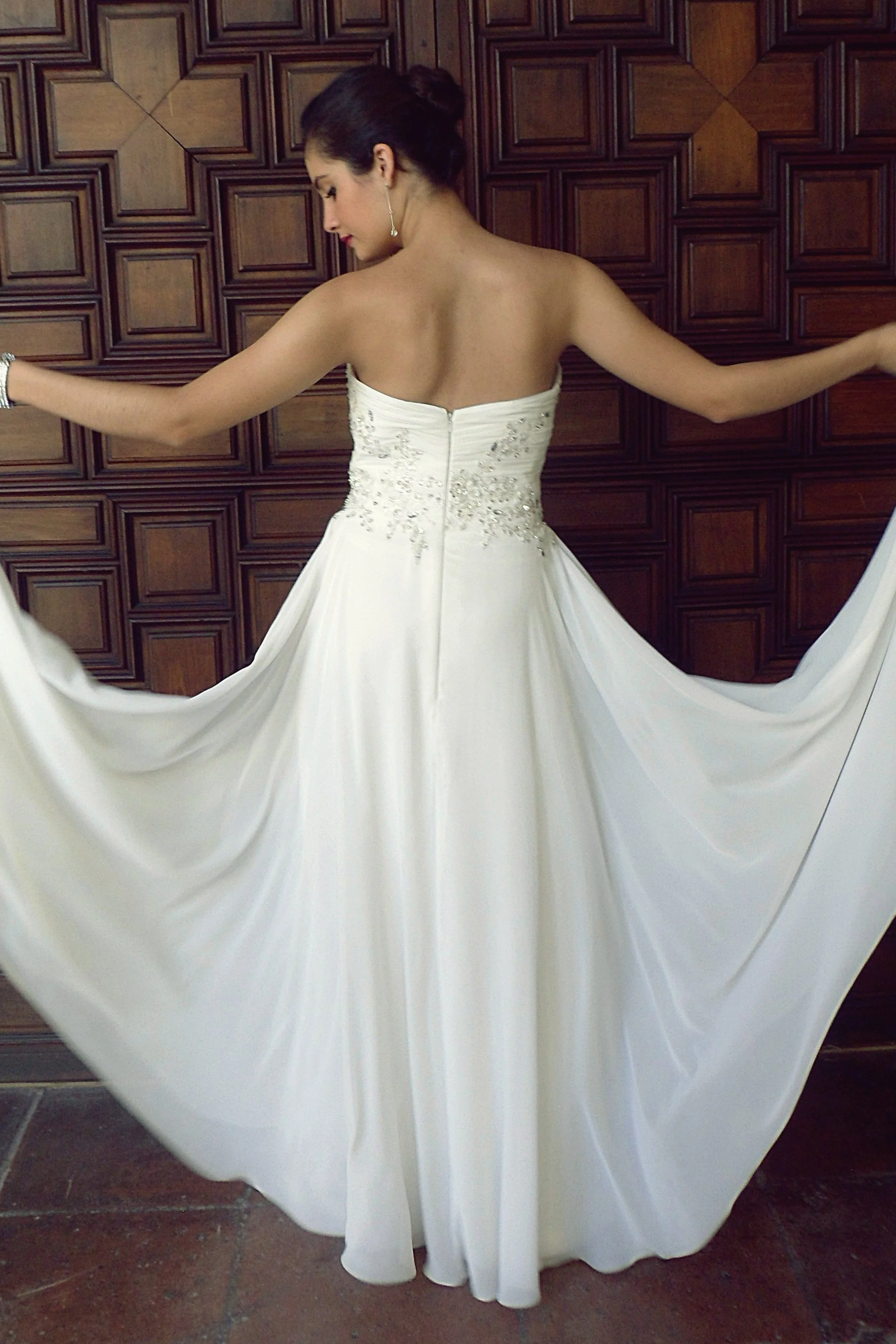 A-line Sweetheart Floor Length Chiffon Beaded Wedding Dress - Image 7