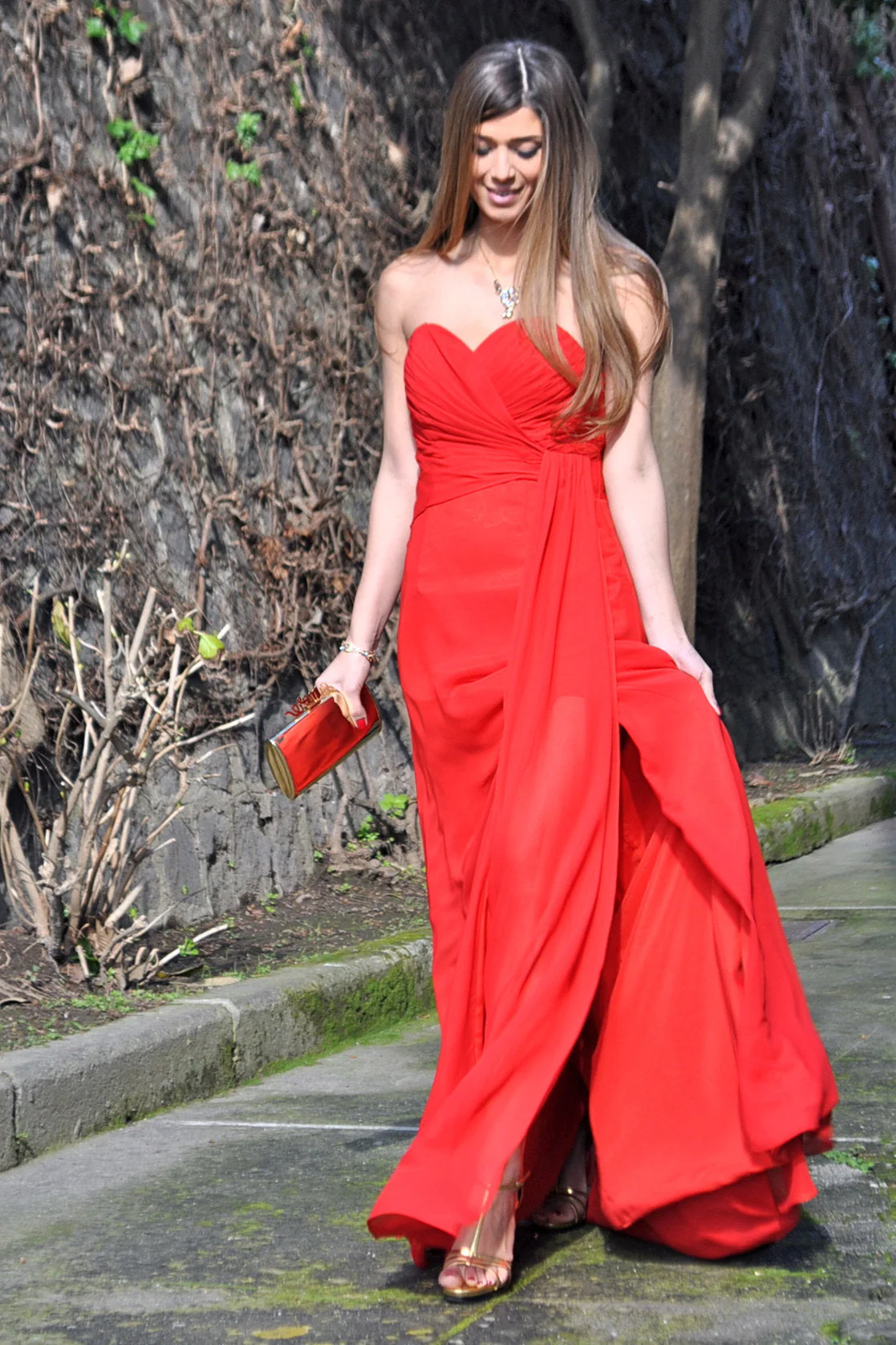 A-line Sweetheart Floor Length Chiffon Front Slit Prom Dress - Image 6