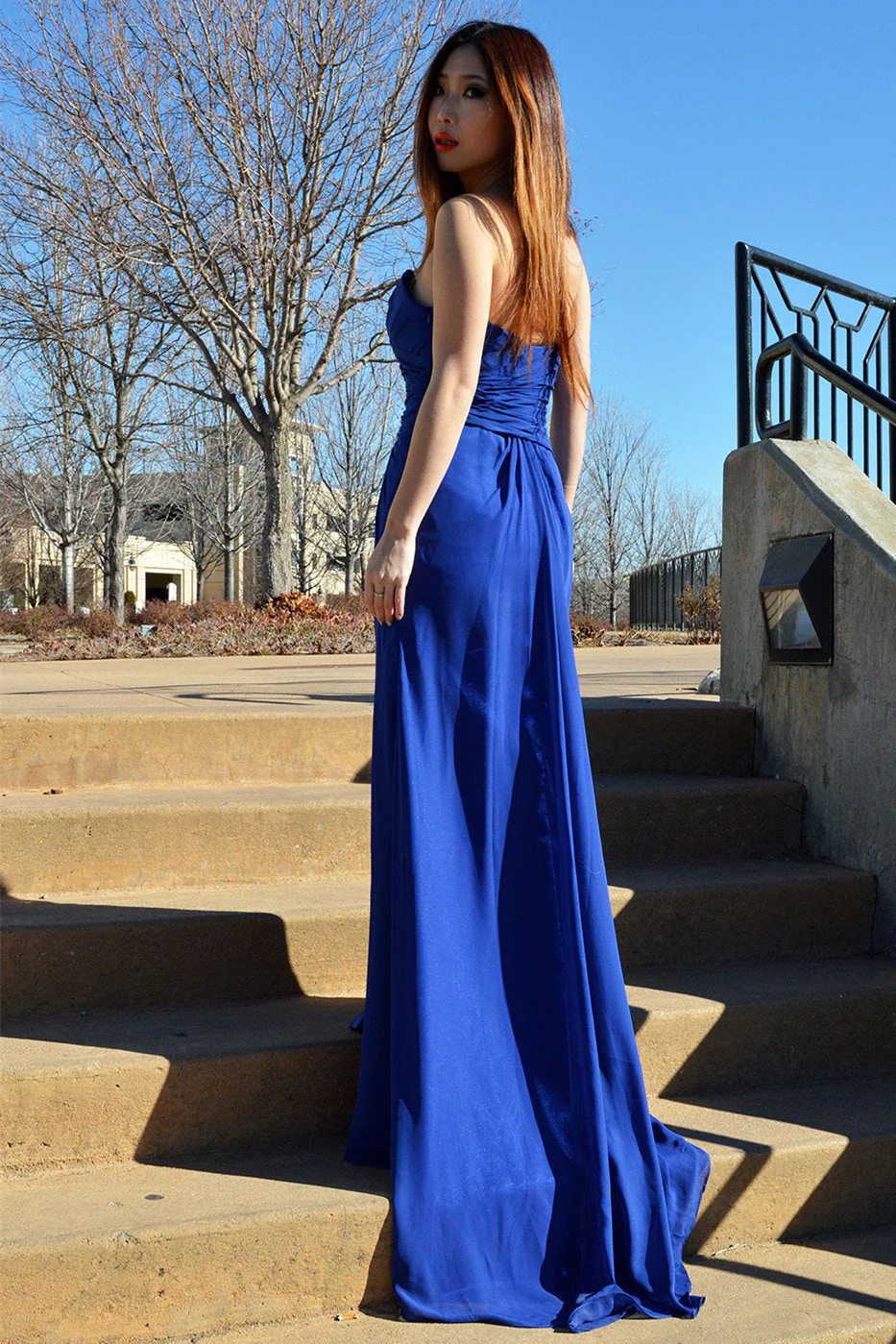 A-line Sweetheart Floor Length Chiffon Front Slit Rhinestone Prom Dress - Image 5