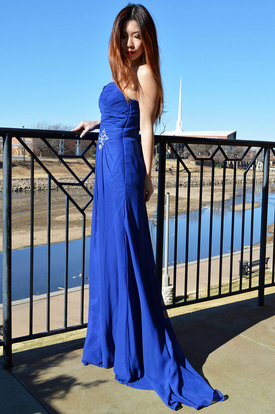 A-line Sweetheart Floor Length Chiffon Front Slit Rhinestone Prom Dress - Image 7