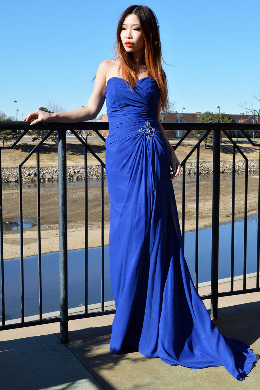 A-line Sweetheart Floor Length Chiffon Front Slit Rhinestone Prom Dress - Image 8