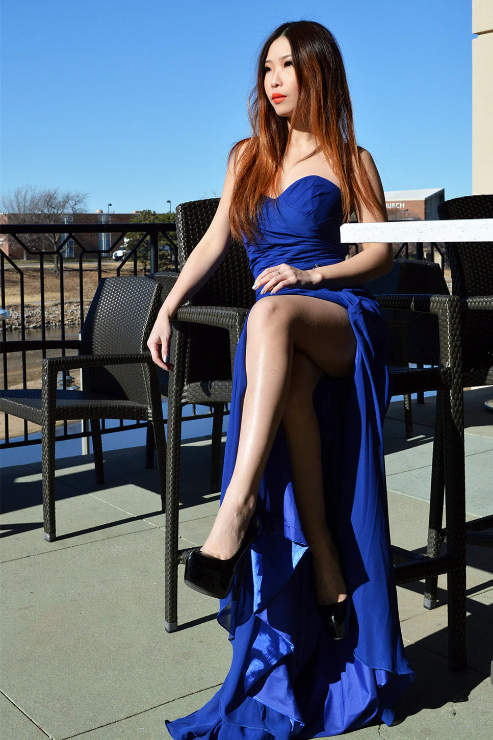 A-line Sweetheart Floor Length Chiffon Front Slit Rhinestone Prom Dress - Image 9