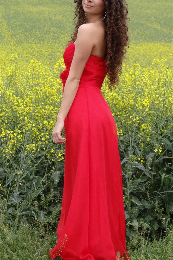 A-line Sweetheart Floor Length Chiffon Handmade Flower Prom Dress - Image 2