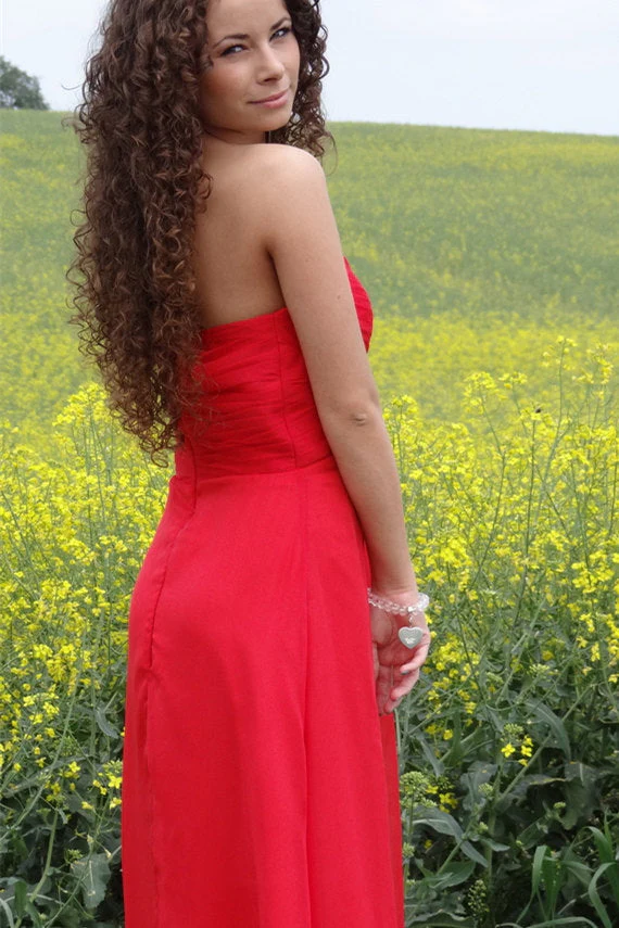 A-line Sweetheart Floor Length Chiffon Handmade Flower Prom Dress - Image 3