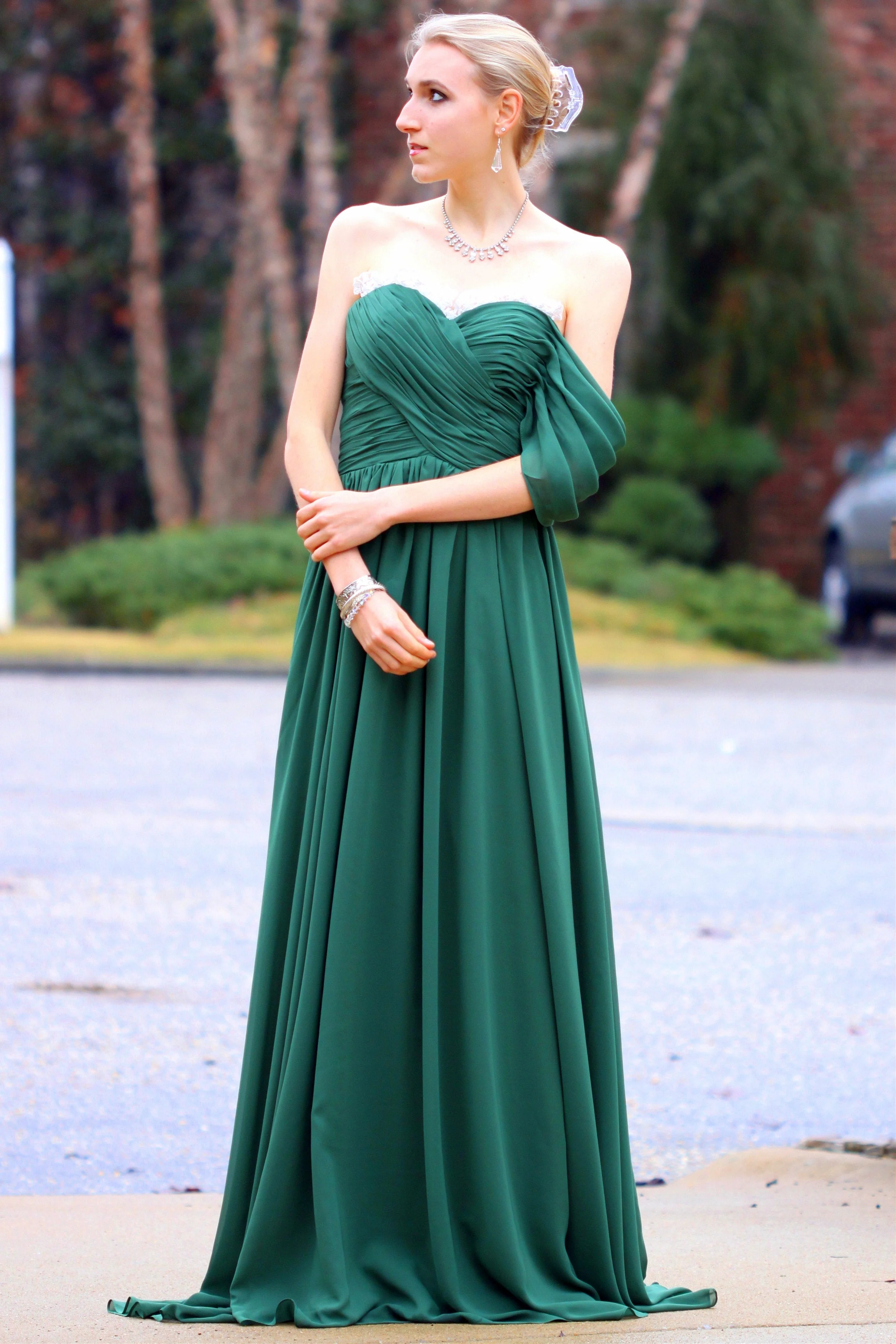 A-line Sweetheart Floor Length Chiffon Lace Backless Prom Dress - Image 3