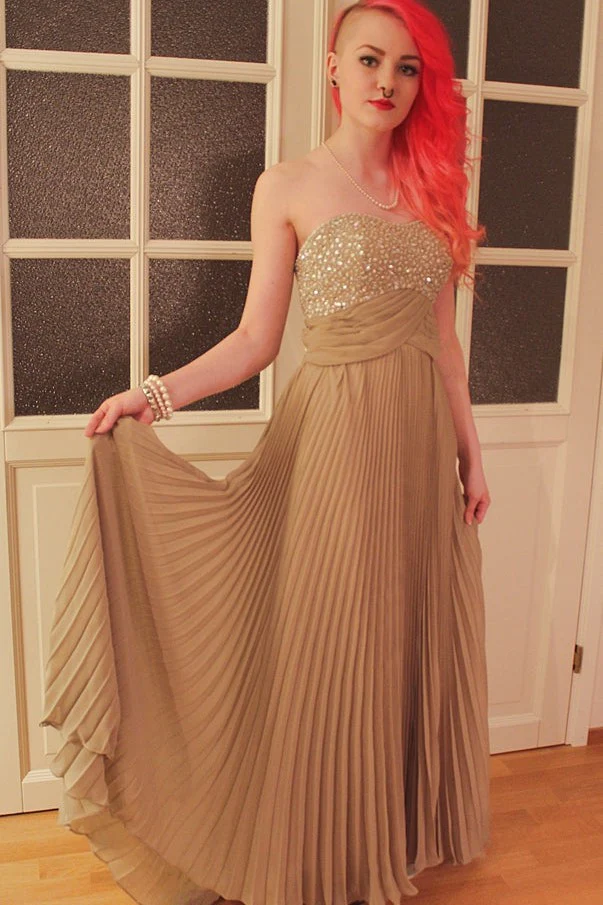 A-line Sweetheart Floor Length Chiffon Rhinestone Backless Prom Dress - Image 9