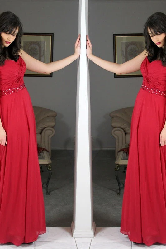 A-line Sweetheart Floor Length Chiffon Rhinestone Prom Dress - Image 6