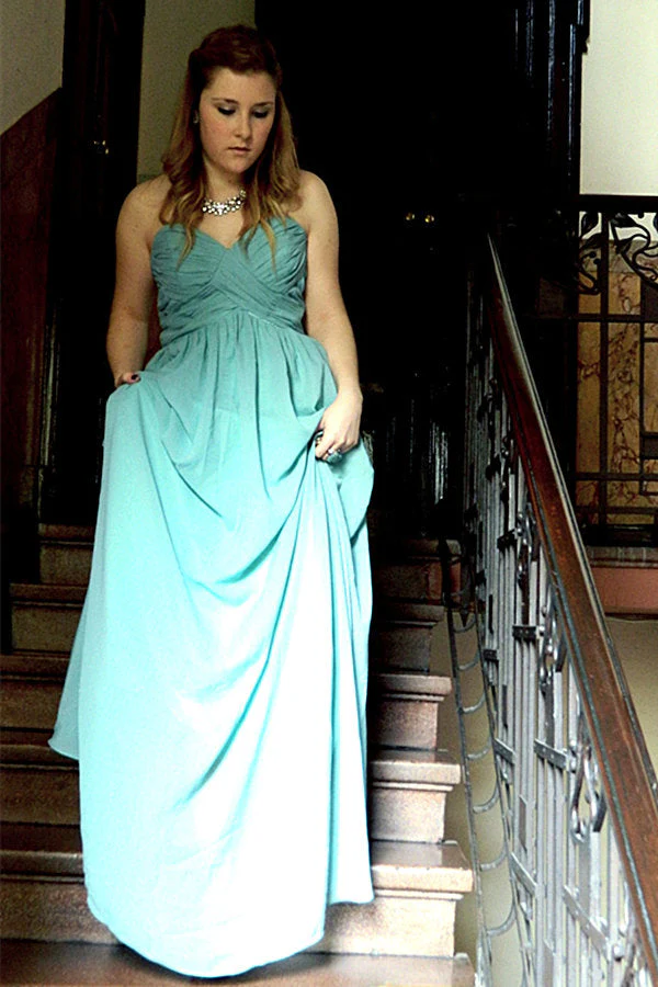 A-line Sweetheart Floor Length Chiffon Sleeveless Prom Dress - Image 3