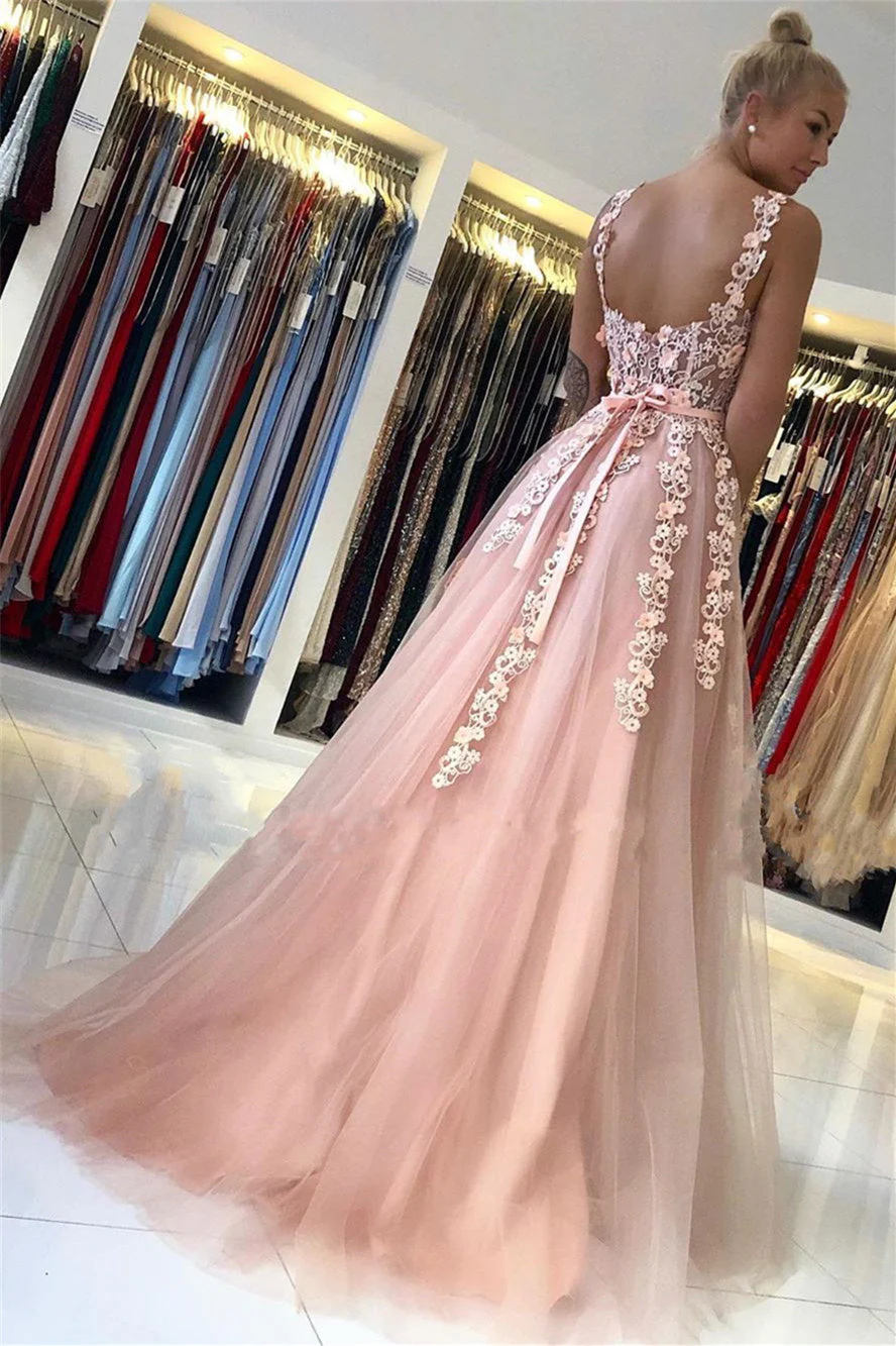 A-line Sweetheart Floor-length Sleeveless Backless Lace Applique Prom Dress - Image 2