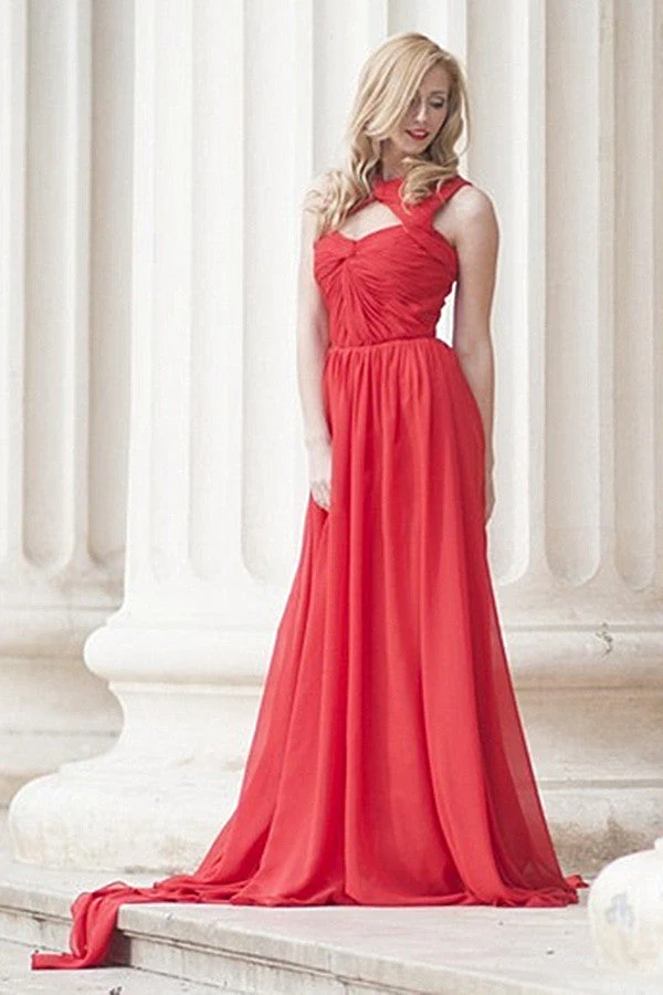 A-line Sweetheart Floor Length Sleeveless Chiffon Evening Dress - Image 4