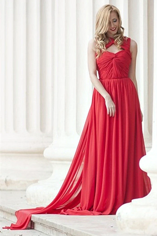 A-line Sweetheart Floor Length Sleeveless Chiffon Evening Dress - Image 5