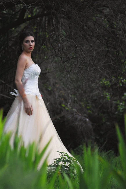 A-line Sweetheart Floor Length Tulle Handmade Flower Beading Wedding Dress - Image 4