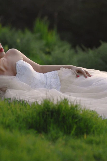A-line Sweetheart Floor Length Tulle Handmade Flower Beading Wedding Dress - Image 5
