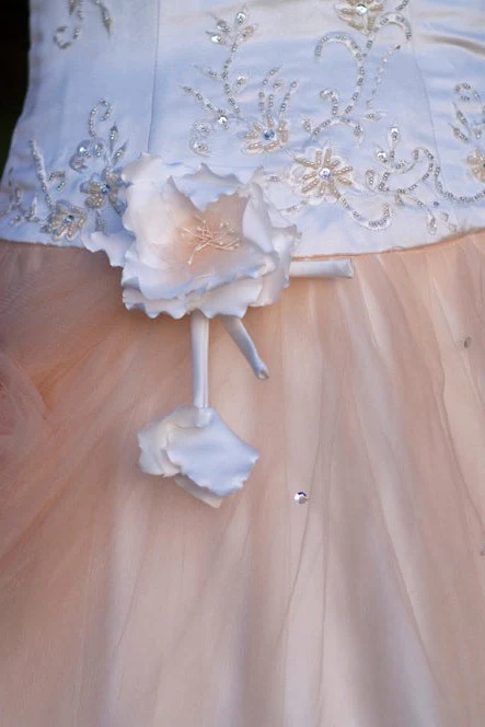 A-line Sweetheart Floor Length Tulle Handmade Flower Beading Wedding Dress - Image 8