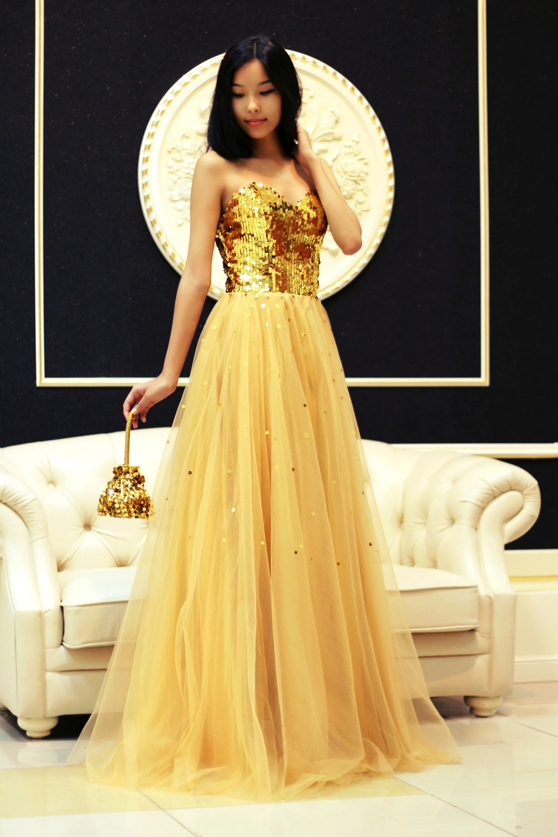 A-line Sweetheart Floor Length Tulle Paillette Prom Dress - Image 12