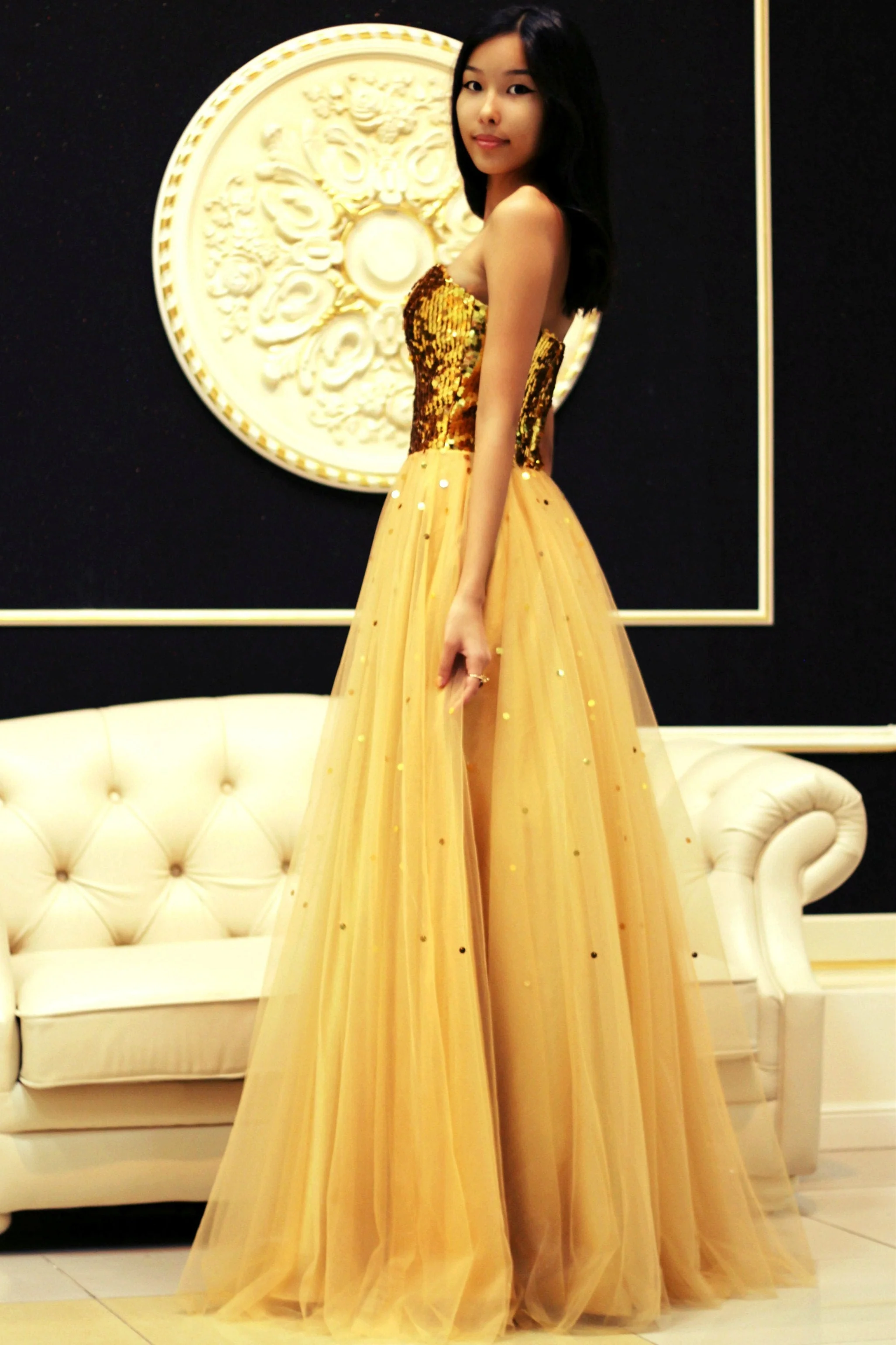 A-line Sweetheart Floor Length Tulle Paillette Prom Dress - Image 13