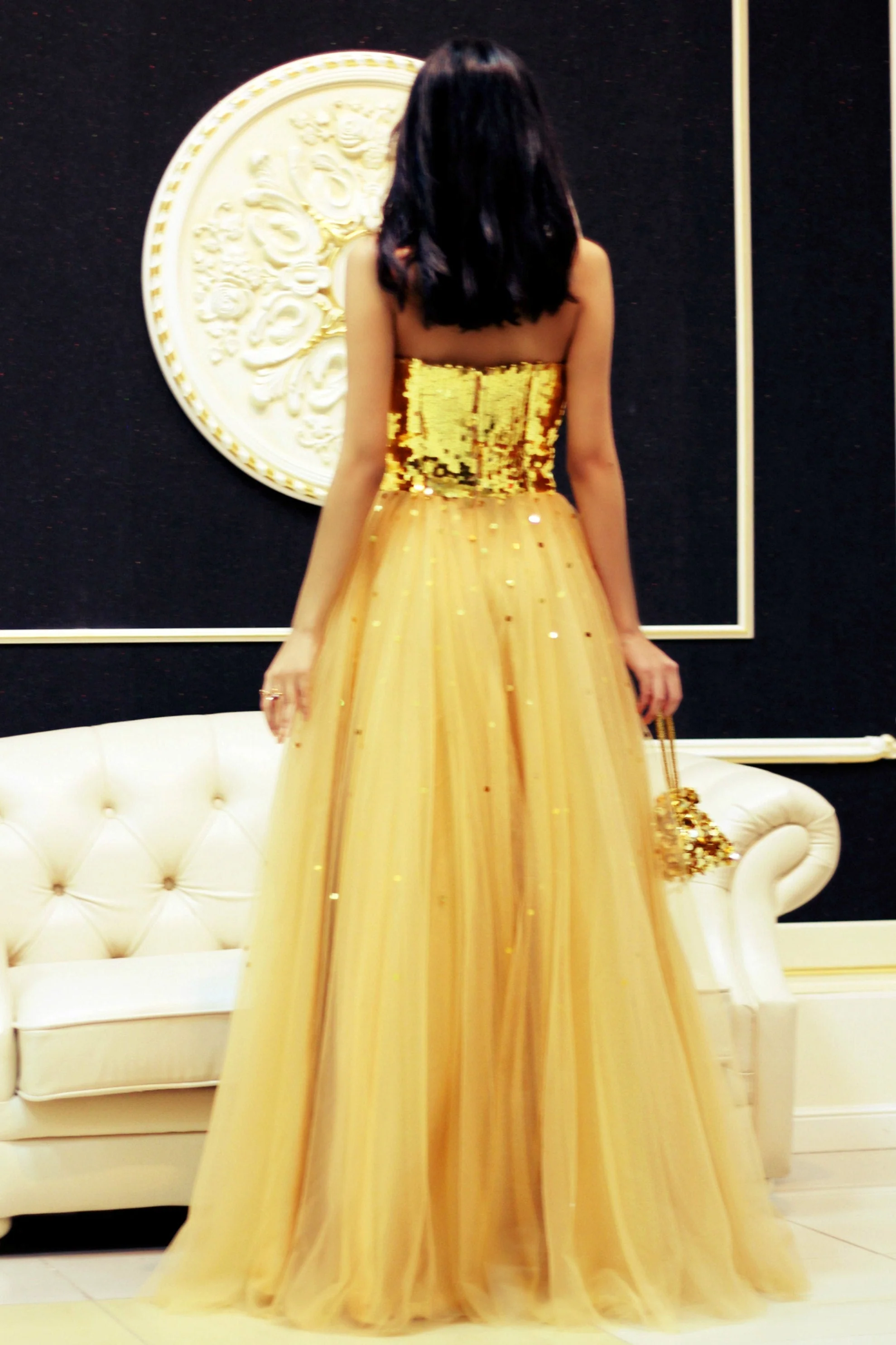 A-line Sweetheart Floor Length Tulle Paillette Prom Dress - Image 2
