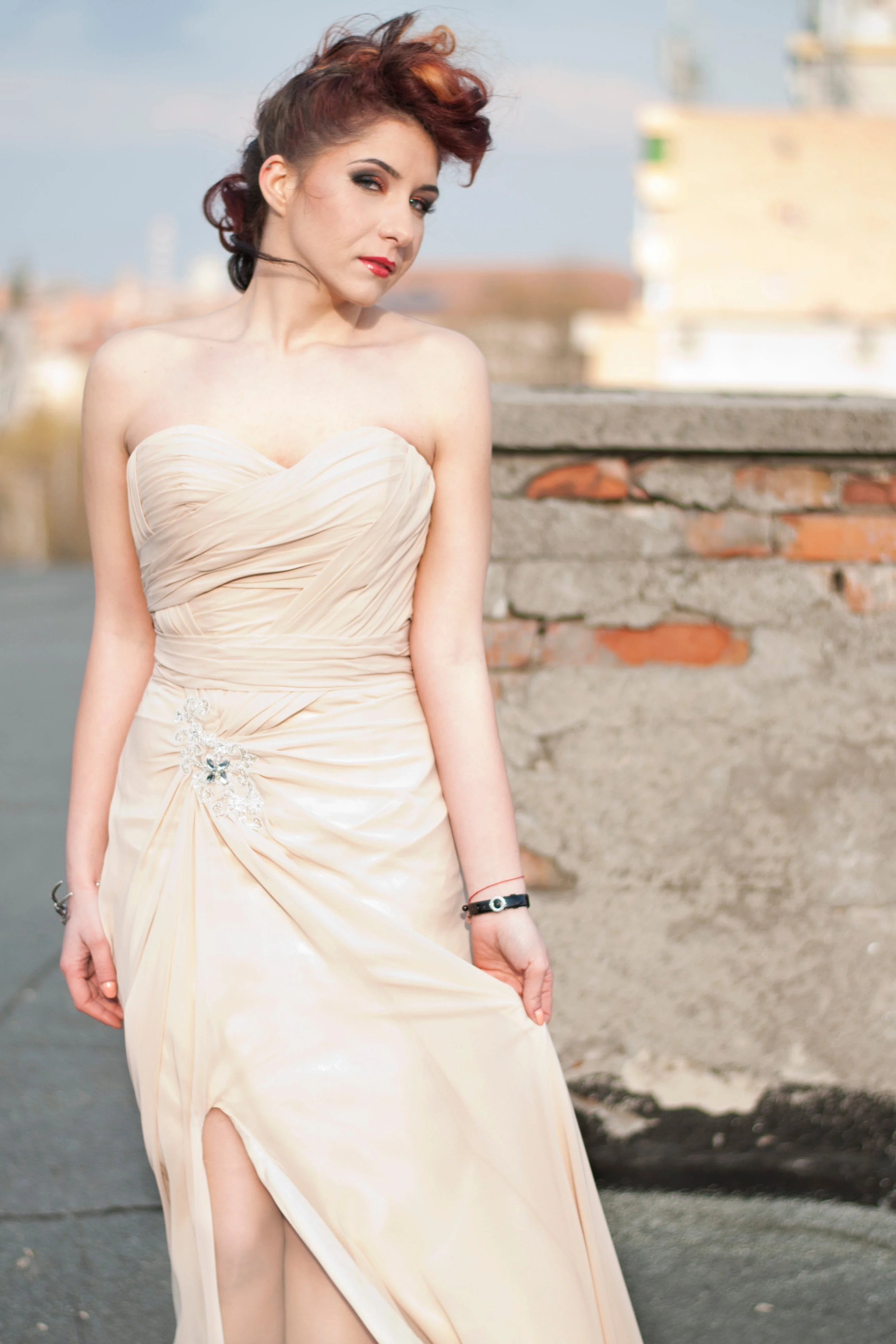 A-line Sweetheart Front Slit Floor Length Chiffon Applique Evening Dress - Image 11