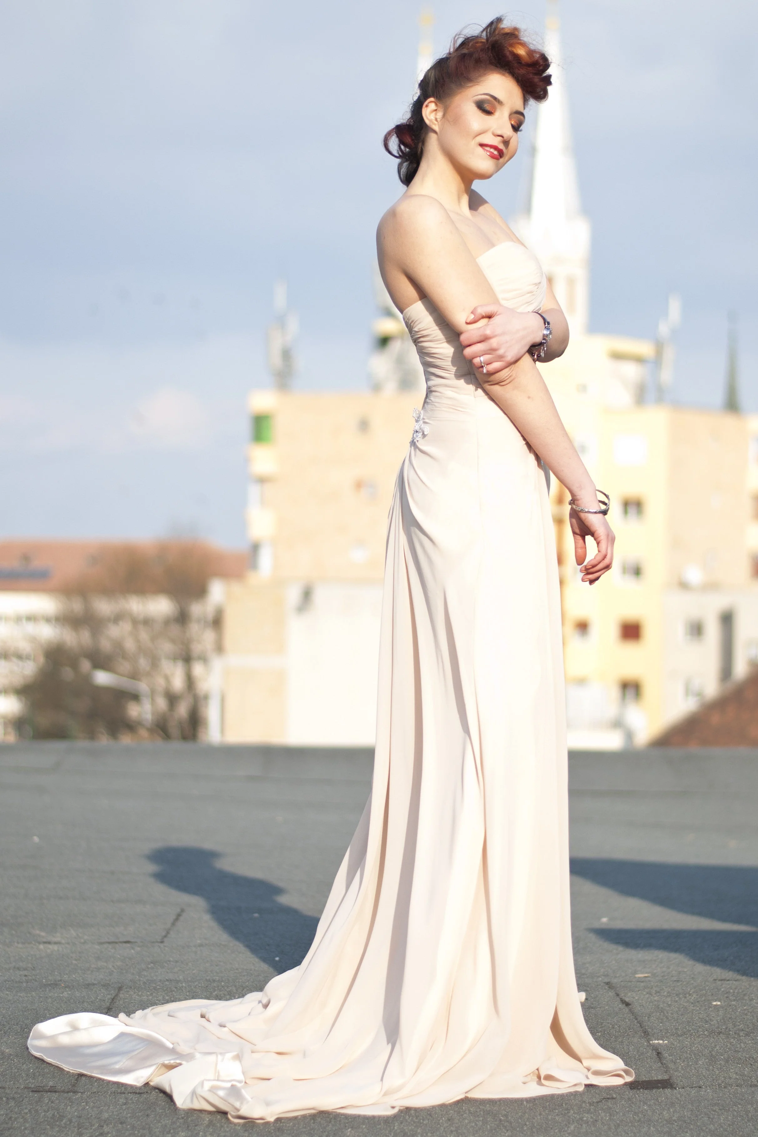 A-line Sweetheart Front Slit Floor Length Chiffon Applique Evening Dress - Image 2