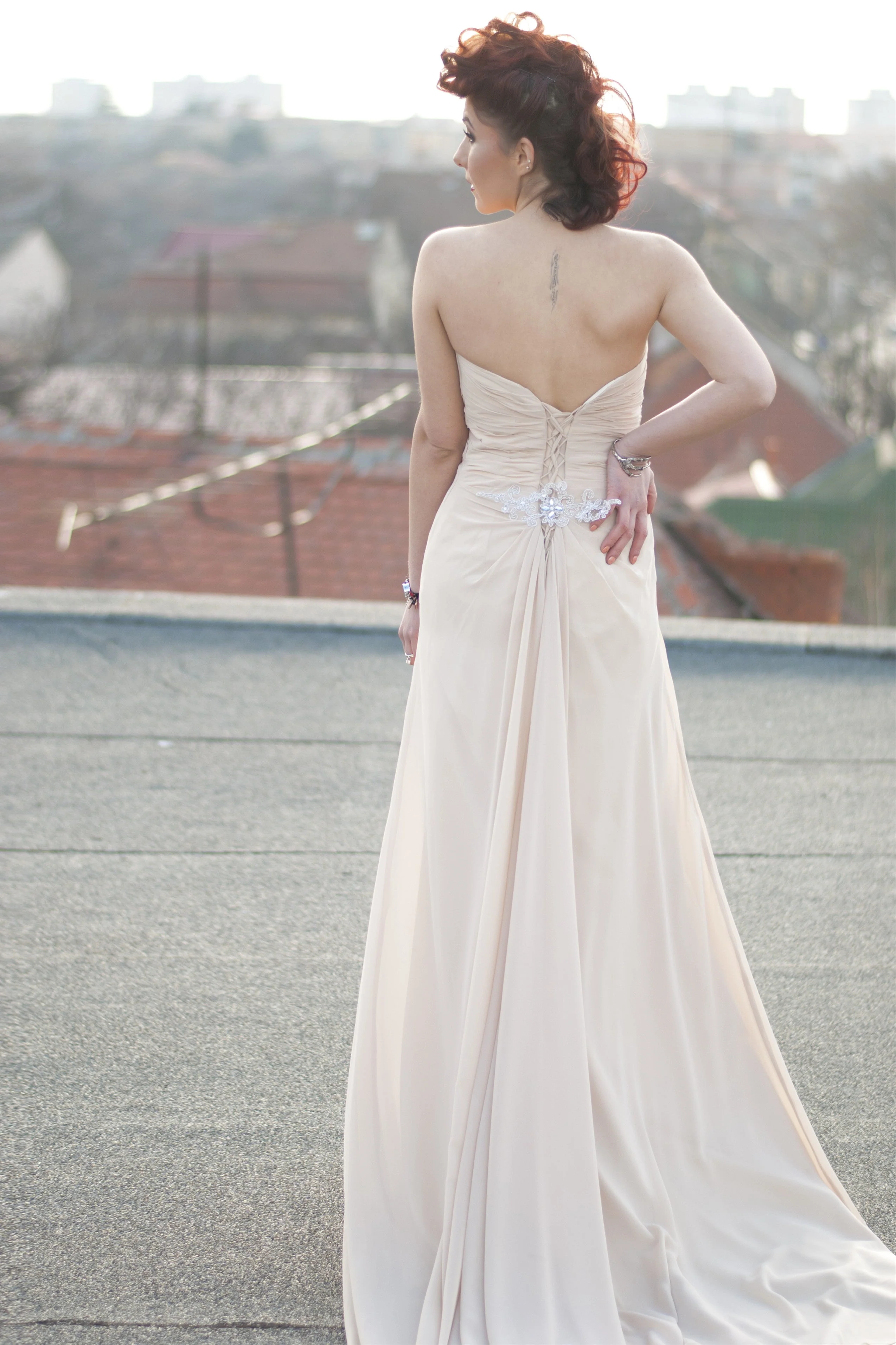 A-line Sweetheart Front Slit Floor Length Chiffon Applique Evening Dress - Image 5