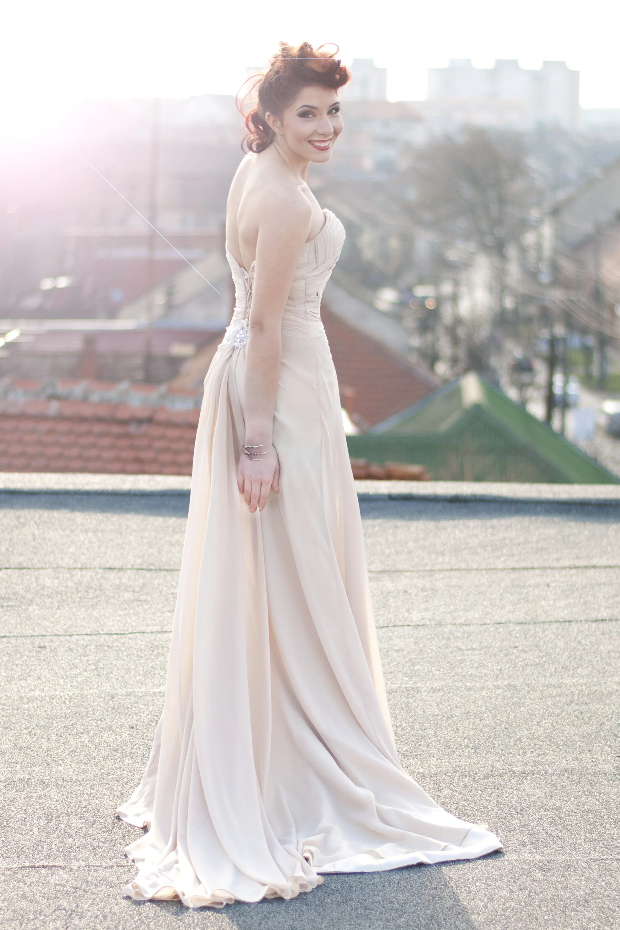 A-line Sweetheart Front Slit Floor Length Chiffon Applique Evening Dress - Image 6