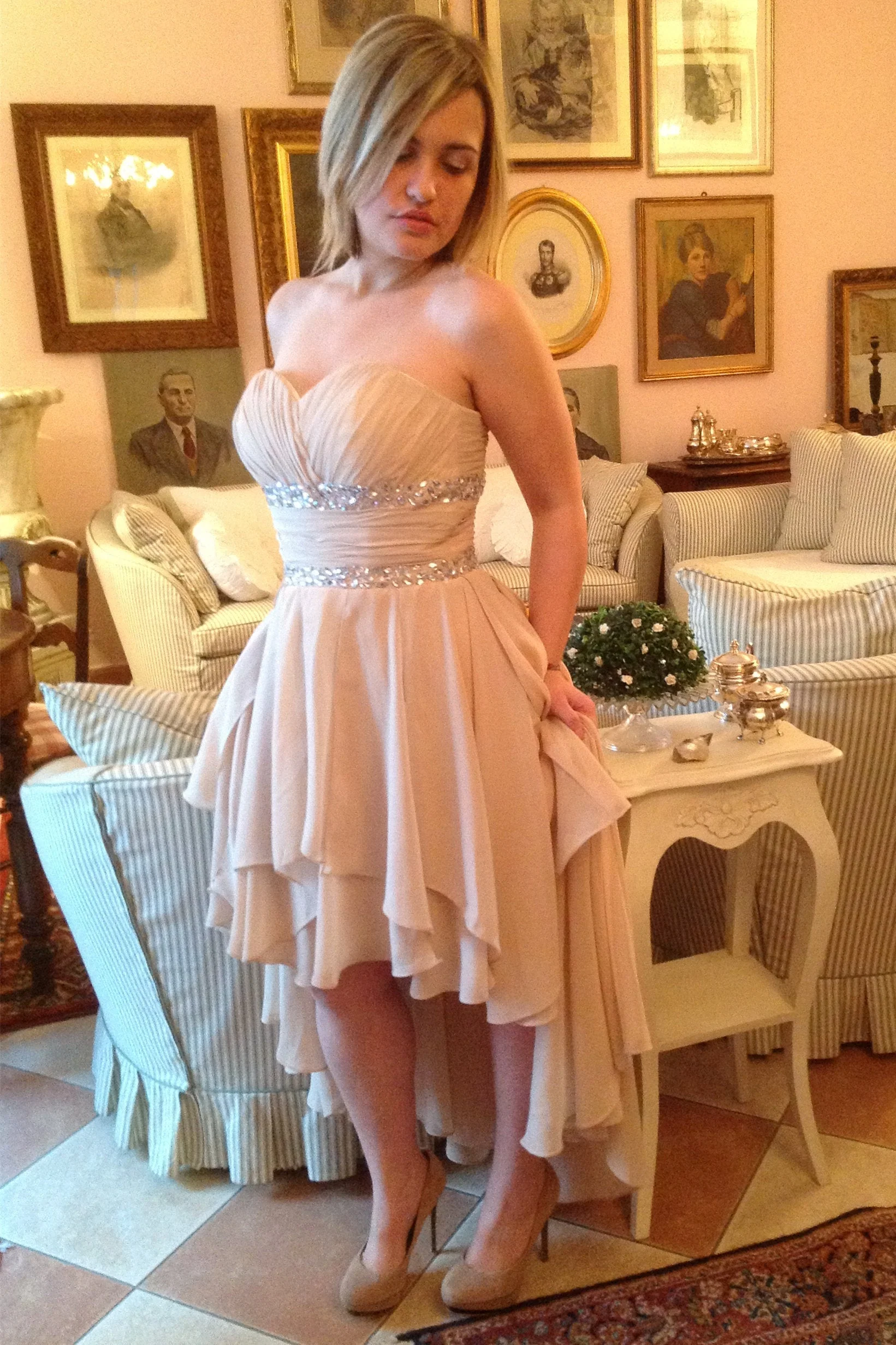 A-line Sweetheart Hi-low Length Chiffon Rhinestone Prom Dress - Image 4
