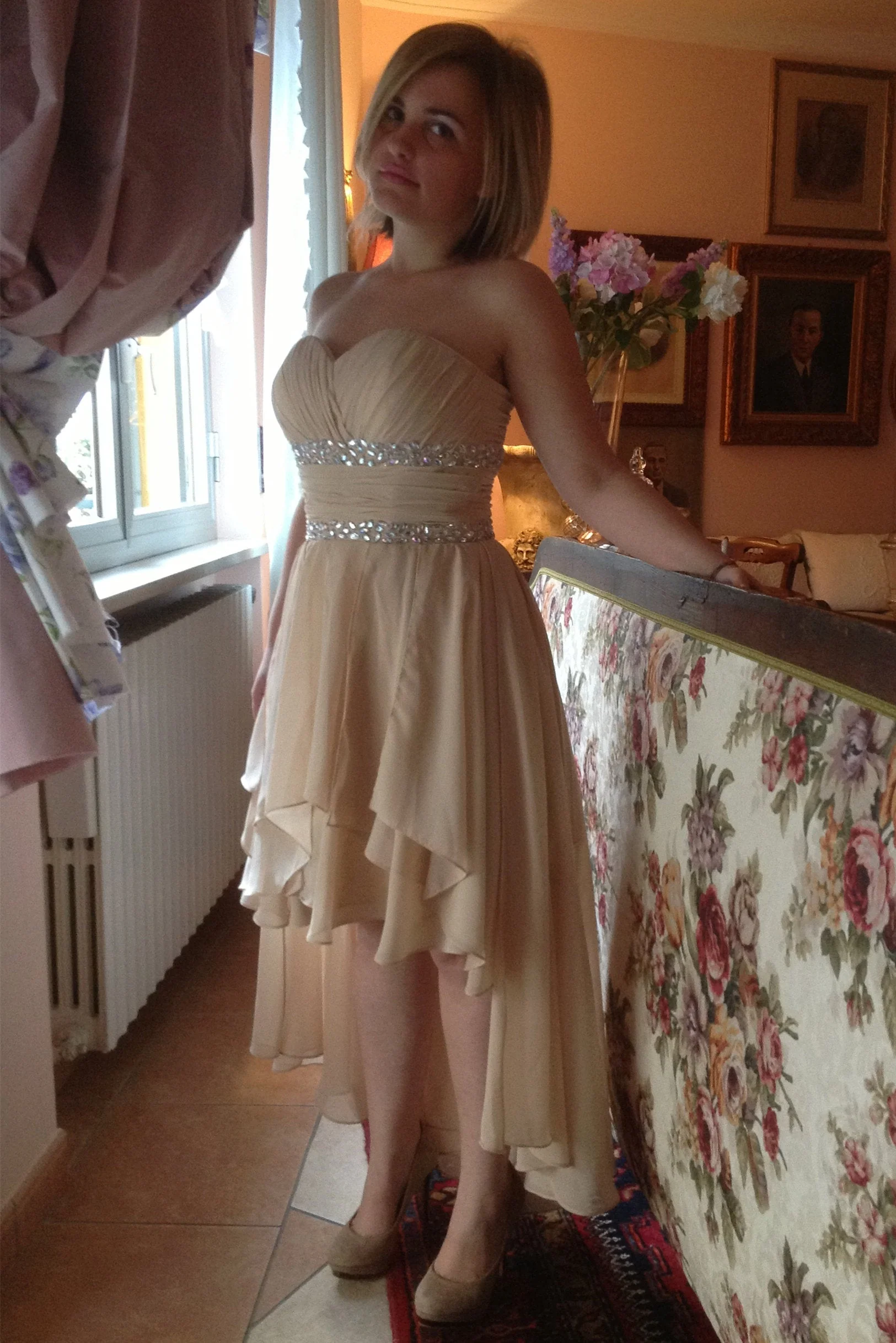 A-line Sweetheart Hi-low Length Chiffon Rhinestone Prom Dress - Image 6