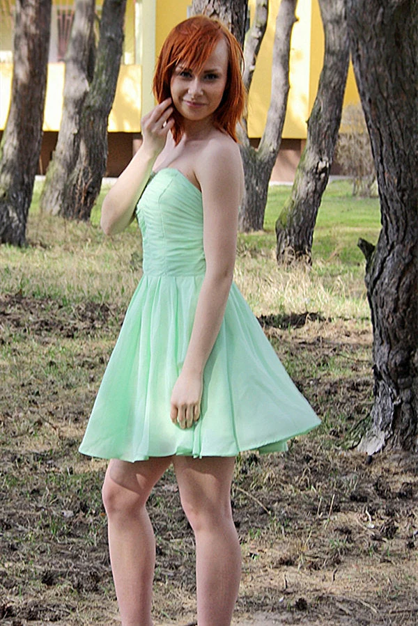 A-line Sweetheart Knee Length Chiffon Sleeveless Prom Dress - Image 3