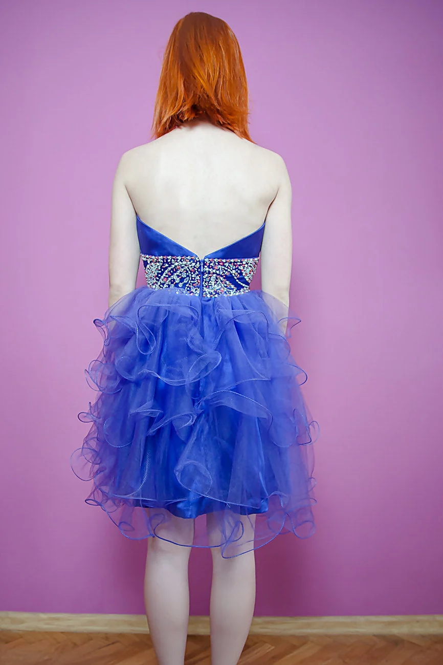 A-line Sweetheart Knee Length Tulle Beaded Backless Homecoming Dress - Image 6