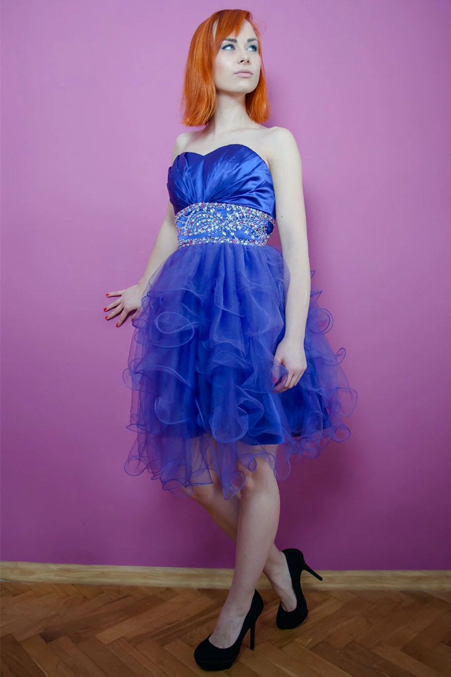 A-line Sweetheart Knee Length Tulle Beaded Backless Homecoming Dress - Image 8