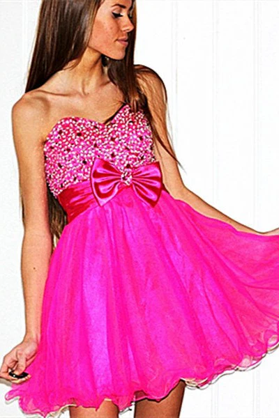 A-line Sweetheart Knee Length Tulle Beaded Flower Homecoming Dress - Image 4