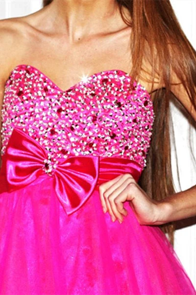 A-line Sweetheart Knee Length Tulle Beaded Flower Homecoming Dress - Image 5