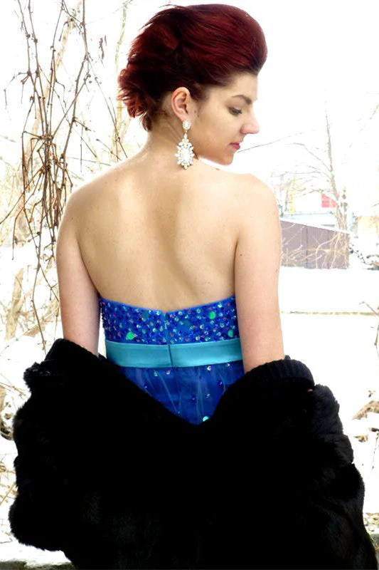 A-line Sweetheart Knee Length Tulle Paillette Homecoming Dress - Image 3