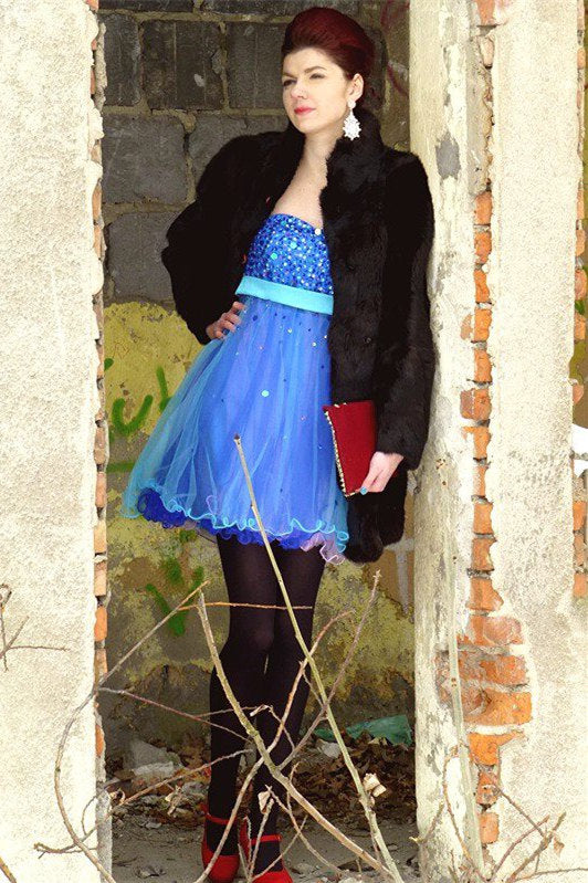 A-line Sweetheart Knee Length Tulle Paillette Homecoming Dress - Image 6