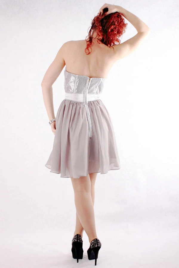 A-line Sweetheart Knee Length Tulle Paillette Sleeveless Prom Dress - Image 2