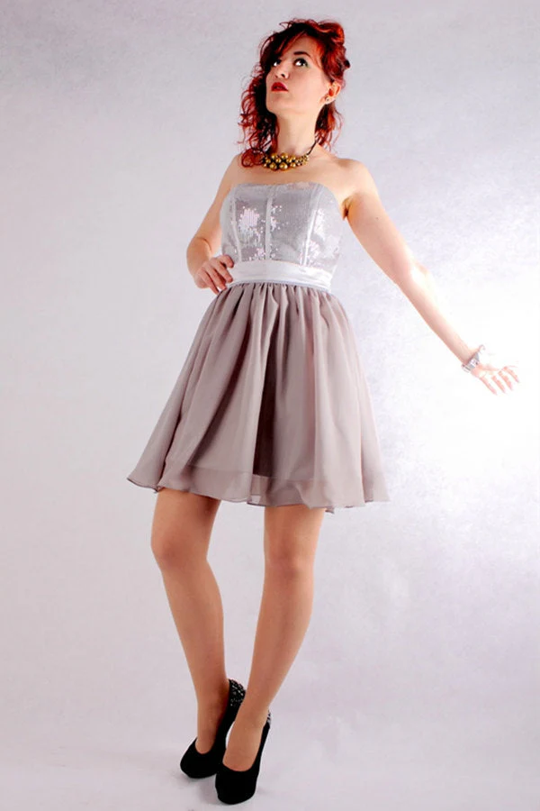 A-line Sweetheart Knee Length Tulle Paillette Sleeveless Prom Dress - Image 3