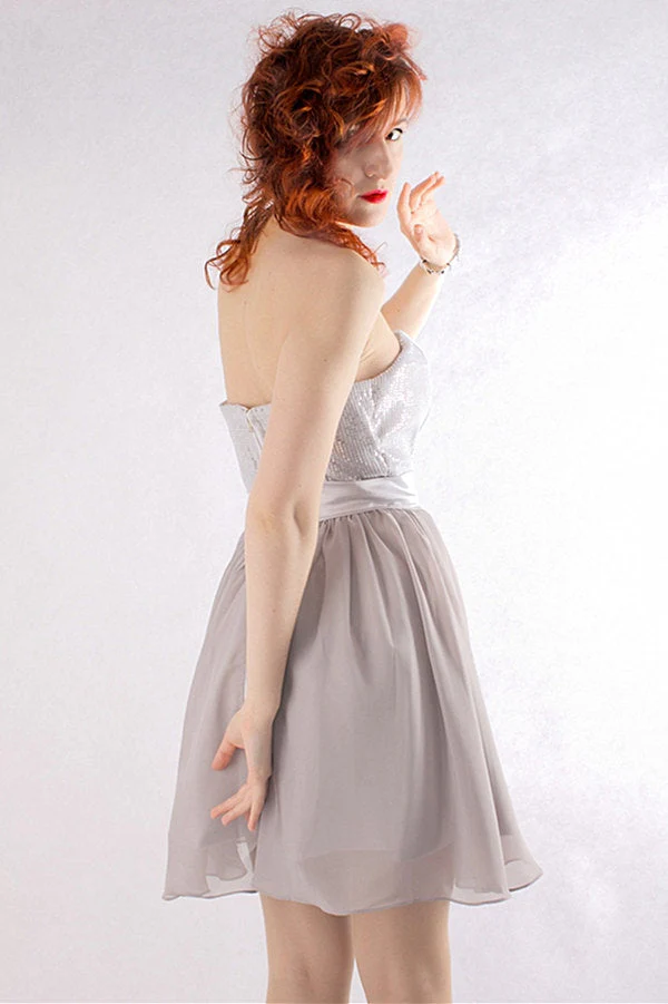A-line Sweetheart Knee Length Tulle Paillette Sleeveless Prom Dress - Image 4