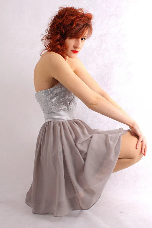 A-line Sweetheart Knee Length Tulle Paillette Sleeveless Prom Dress - Image 6