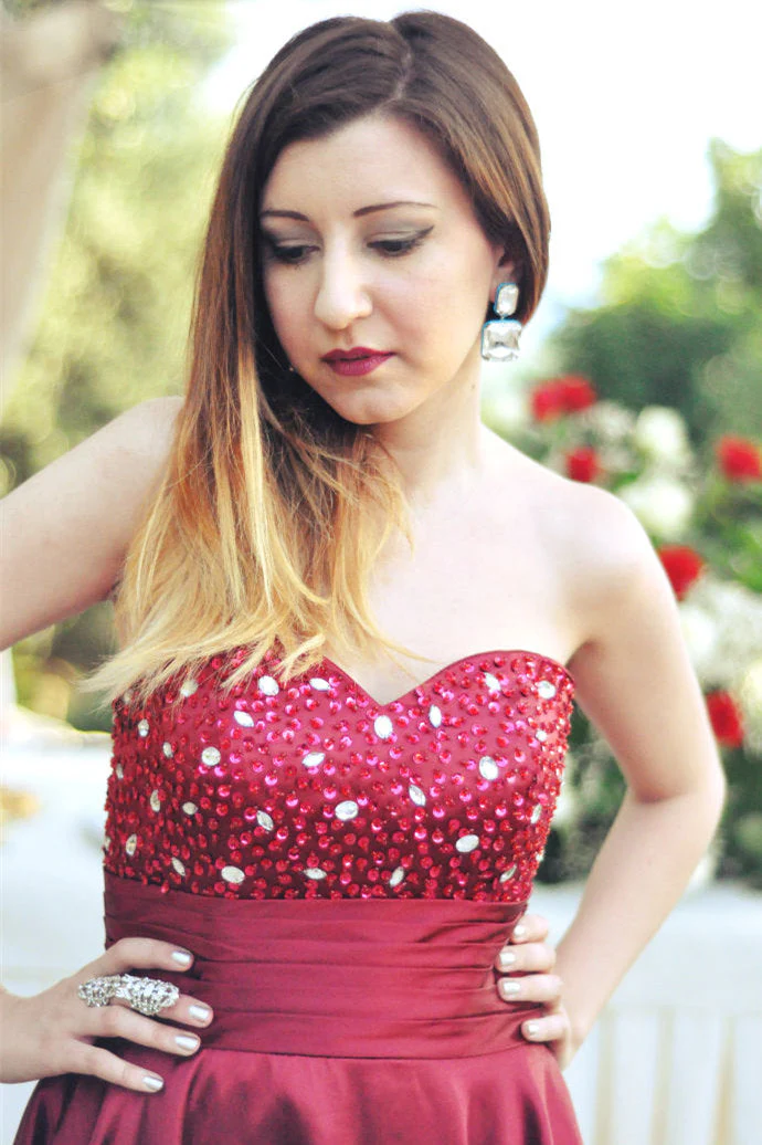 A-line Sweetheart Knee Length Tulle Rhinestone Homecoming Dress - Image 4