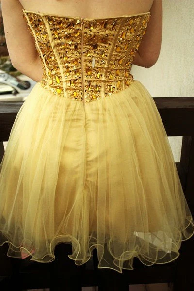 A-line Sweetheart Knee Length Tulle Rhinestone Homecoming Dress - Image 7