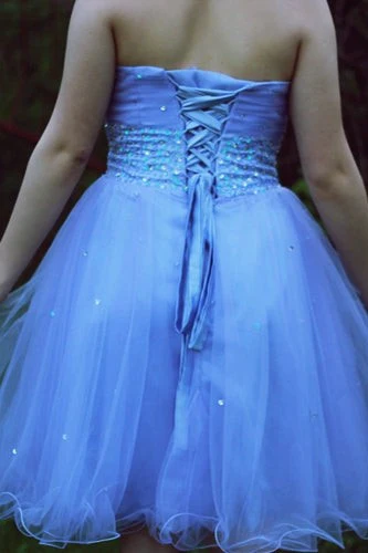 A-line Sweetheart Knee Length Tulle Rhinestone Prom Dress - Image 10