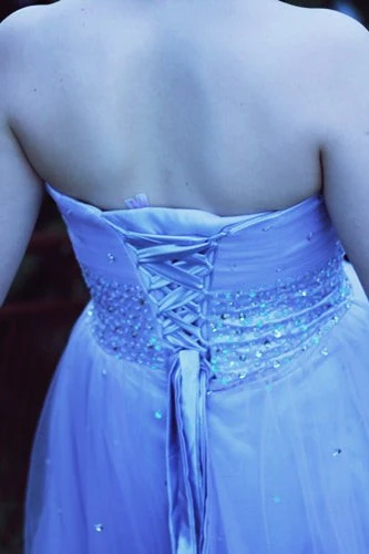 A-line Sweetheart Knee Length Tulle Rhinestone Prom Dress - Image 8