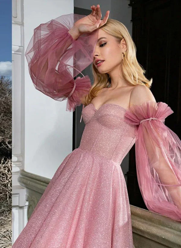 A-Line Sweetheart Long Sleeves Knee-Length Sequined Homecoming Dresses - Image 3