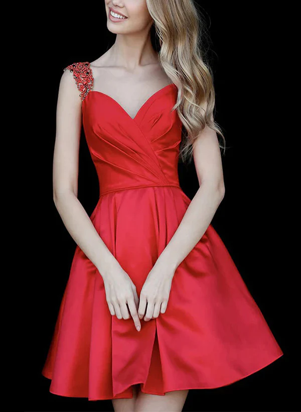 A-Line Sweetheart Short/Mini Satin Homecoming Dresses With Rhinestone - Image 2