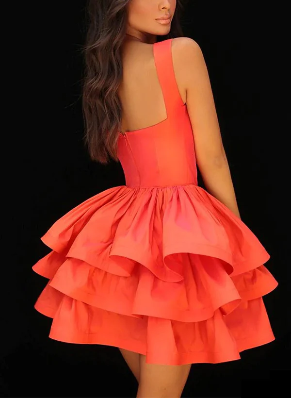 A-Line Sweetheart Short/Mini Taffeta Homecoming Dresses With Cascading Ruffles - Image 2