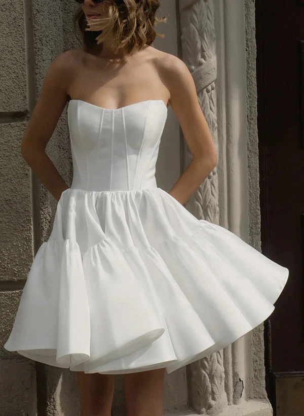 A-Line Sweetheart Short Sleeves Short/Mini Homecoming Dresses With Ruffle - Image 4
