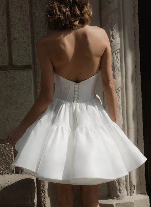 A-Line Sweetheart Short Sleeves Short/Mini Homecoming Dresses With Ruffle - Image 5