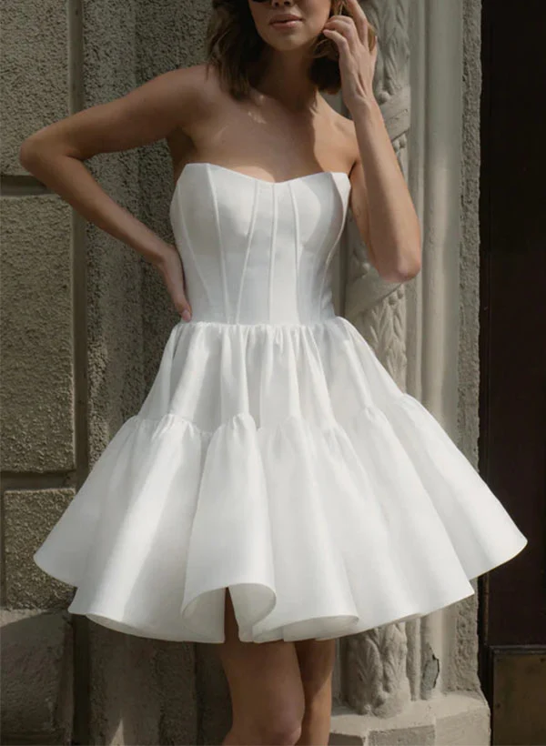 A-Line Sweetheart Short Sleeves Short/Mini Homecoming Dresses With Ruffle - Image 7