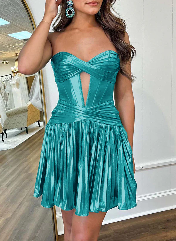 A-Line Sweetheart Silk Like Satin(Non-Stretch) Homecoming Dresses - Image 2