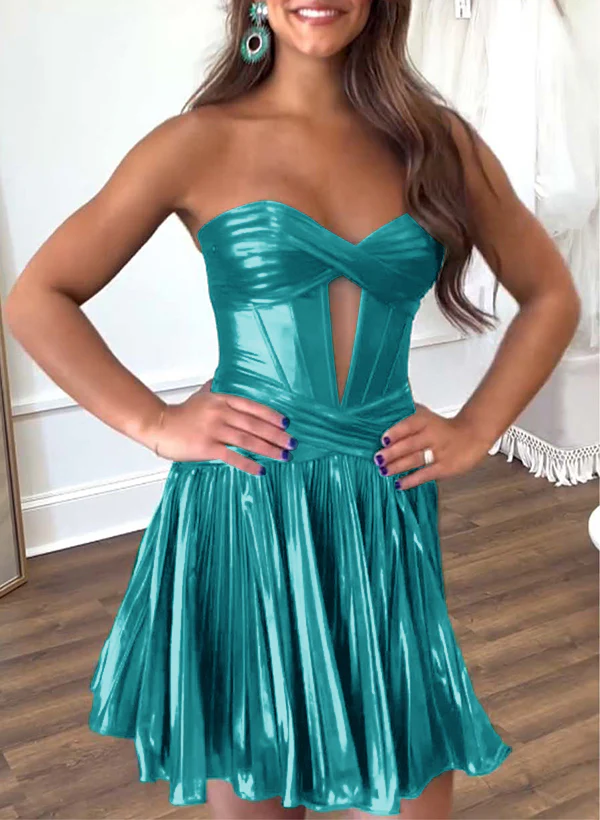 A-Line Sweetheart Silk Like Satin(Non-Stretch) Homecoming Dresses - Image 3
